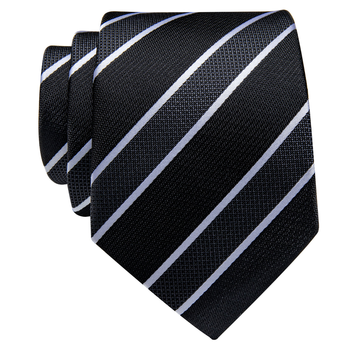 Black Grey White Striped Silk Necktie