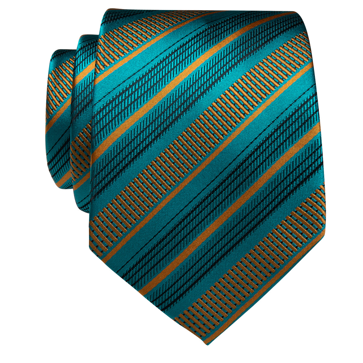 Teal Golden Striped Silk Necktie