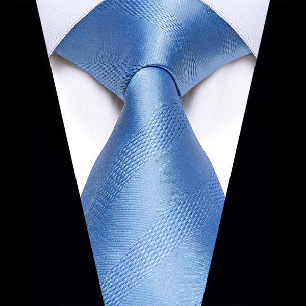 YourTies Light Blue Tie Blue Striped Silk Necktie for Men