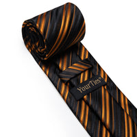 Black Orange Striped Silk Necktie