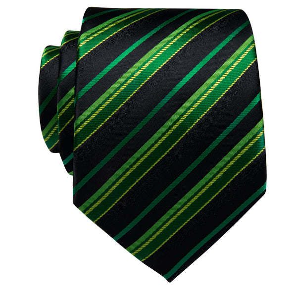 Black Green Striped Silk Necktie