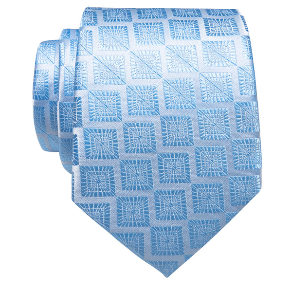 YourTies Sky Blue Plaid Silk Necktie with Golden Tie Clip