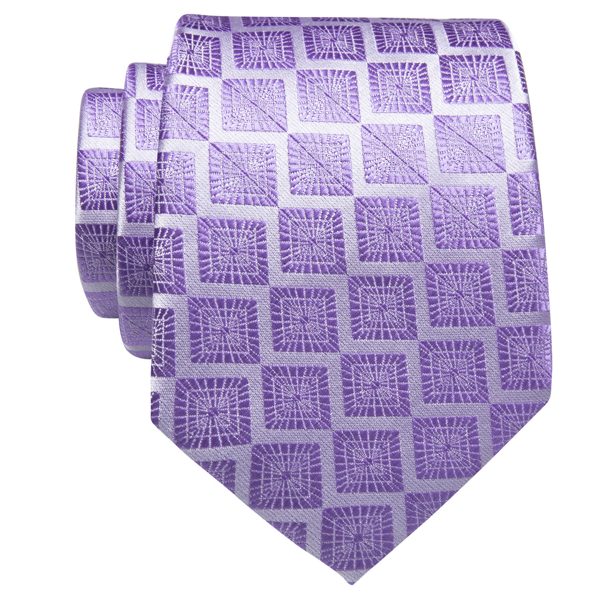 Lavender Purple Plaid Silk Necktie with Golden Tie Clip
