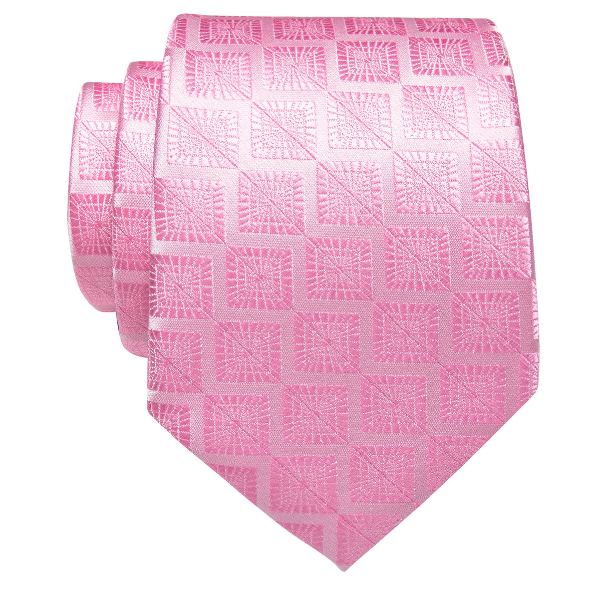 Pink Plaid Novelty Silk Necktie with Golden Tie Clip