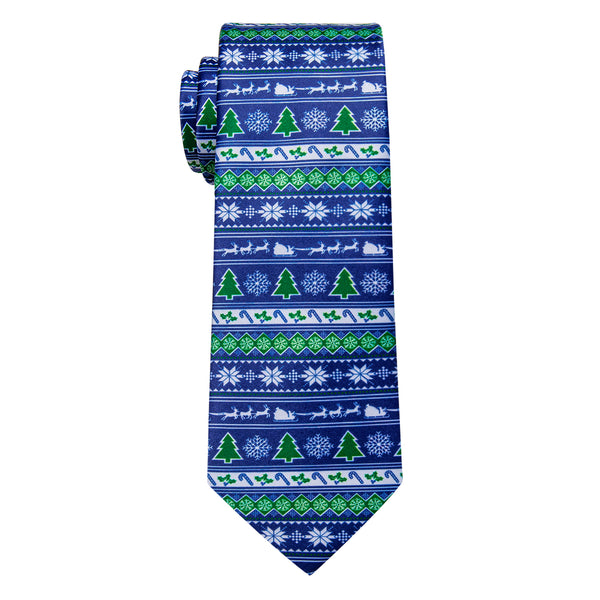 Blue Green Christmas Tree Novelty Silk Necktie