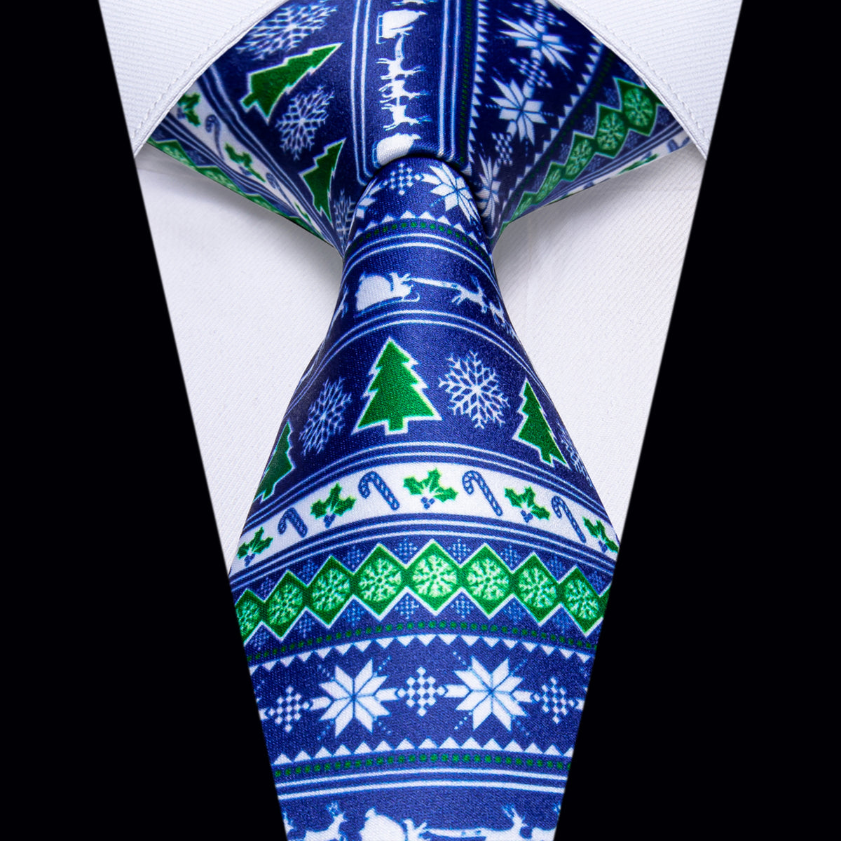 Blue Green Christmas Tree Novelty Silk Necktie