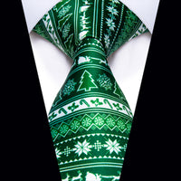 Green White Christmas Tree Novelty Silk Necktie