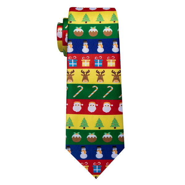 Colorful Novelty Christmas Silk Necktie with Golden Tie Clip
