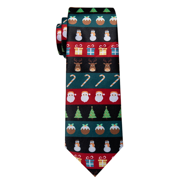 Deep Green Red Novelty Christmas Silk Necktie with Golden Tie Clip