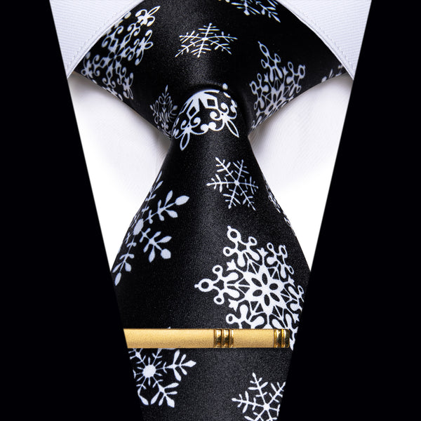 Black christmas necktie with golden clip 