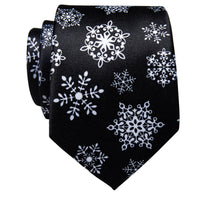Black White Snowflake Christmas Silk Necktie with Golden Tie Clip
