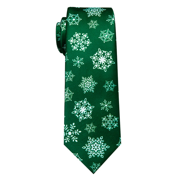 Green White Snowflake Christmas Silk Necktie