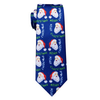 Blue Santa Claus Christmas Silk Necktie with Golden Tie Clip