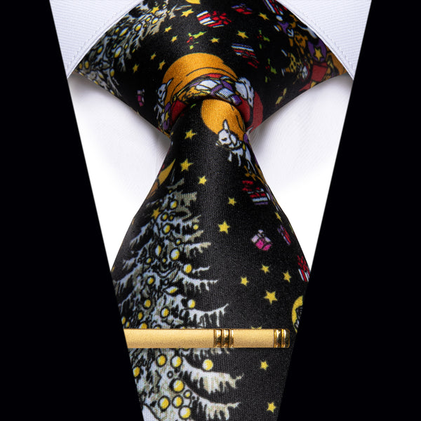 Black orange white npvely tie with gold tie clip