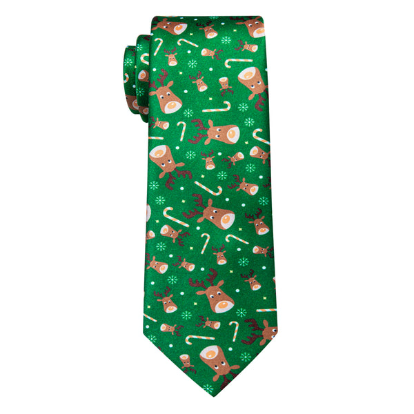 Green Christmas Elk Silk Necktie