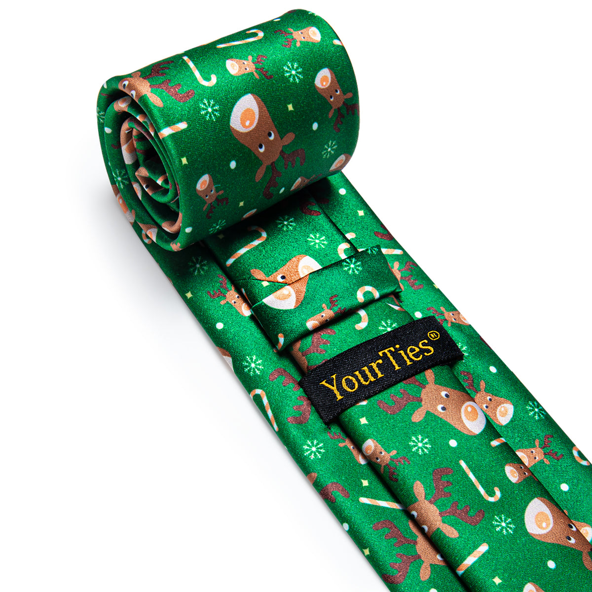 Green Christmas Elk Silk Necktie with Golden Tie Clip