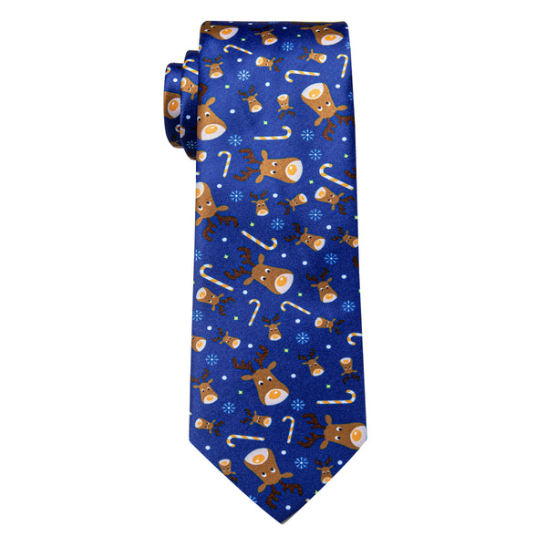 Blue Christmas Elk Silk Necktie