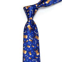 Blue Christmas Elk Silk Necktie