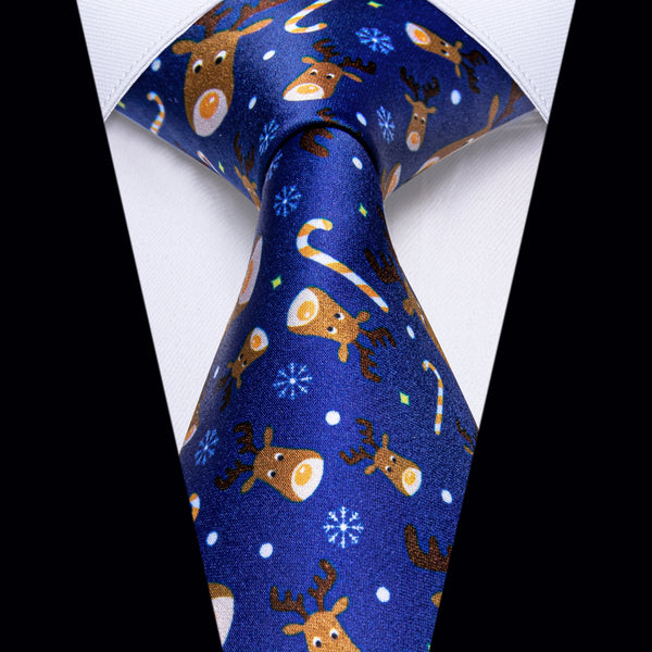 YourTies Blue Tie Christmas Elk Silk Novelty Holiday Necktie