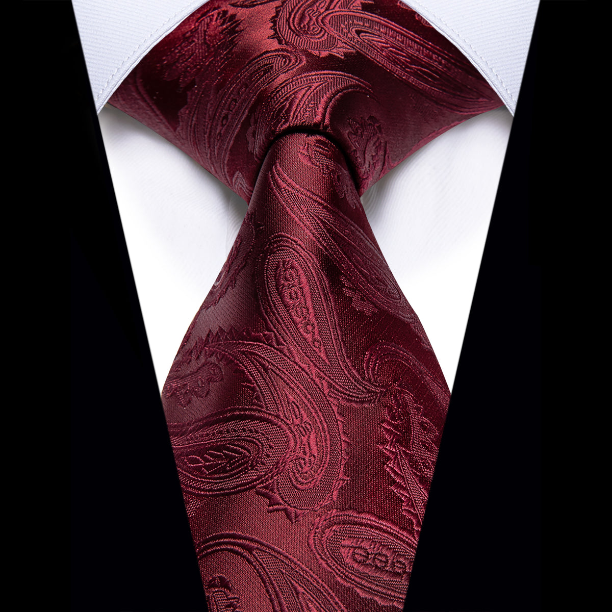 Deep Red Paisley Silk Necktie