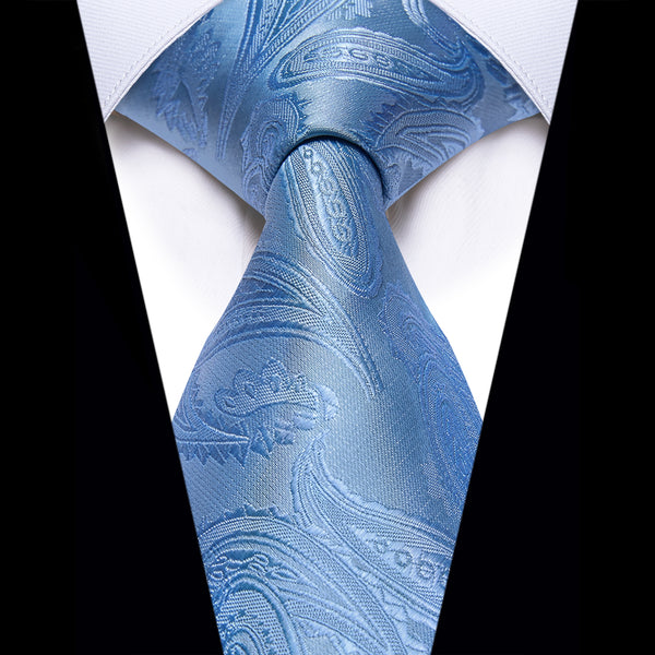 YourTies Light Blue Tie Sky Blue Paisley Silk Necktie
