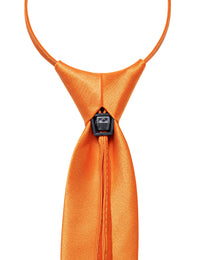 Orange Solid Silk Adjustable Zipper Pre-tied Necktie Pocket Square Set