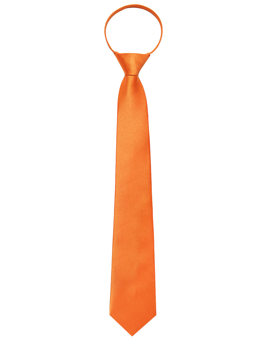 Orange Solid Silk Adjustable Zipper Pre-tied Necktie Pocket Square Set