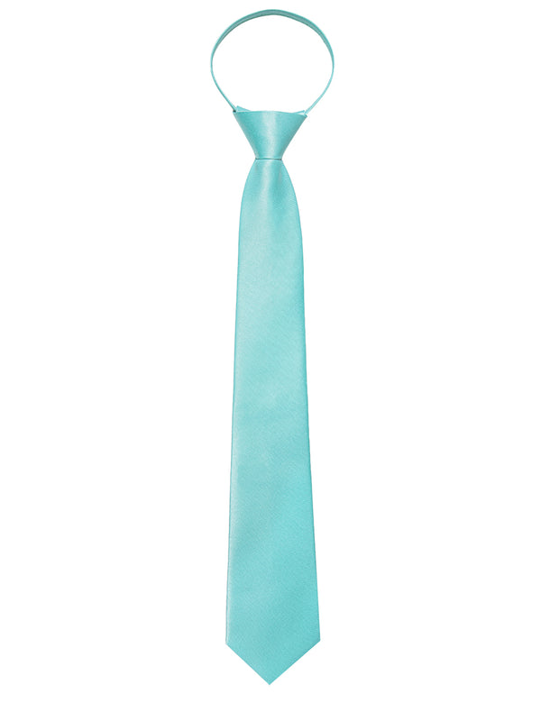 Turquoise Solid Silk Adjustable Zipper Pre-tied Necktie Pocket Square Set