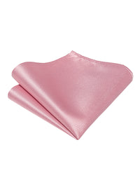 Light Pink Solid Silk Adjustable Zipper Pre-tied Necktie Pocket Square Set