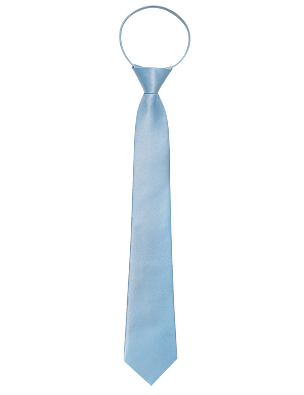 Baby Blue Solid Silk Adjustable Zipper Pre-tied Necktie Pocket Square Set