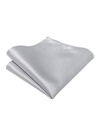 Grey Solid Silk Adjustable Zipper Pre-tied Necktie Pocket Square Set