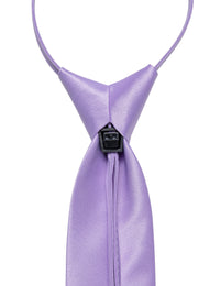 Lilac Purple Solid Silk Adjustable Zipper Pre-tied Necktie Pocket Square Set