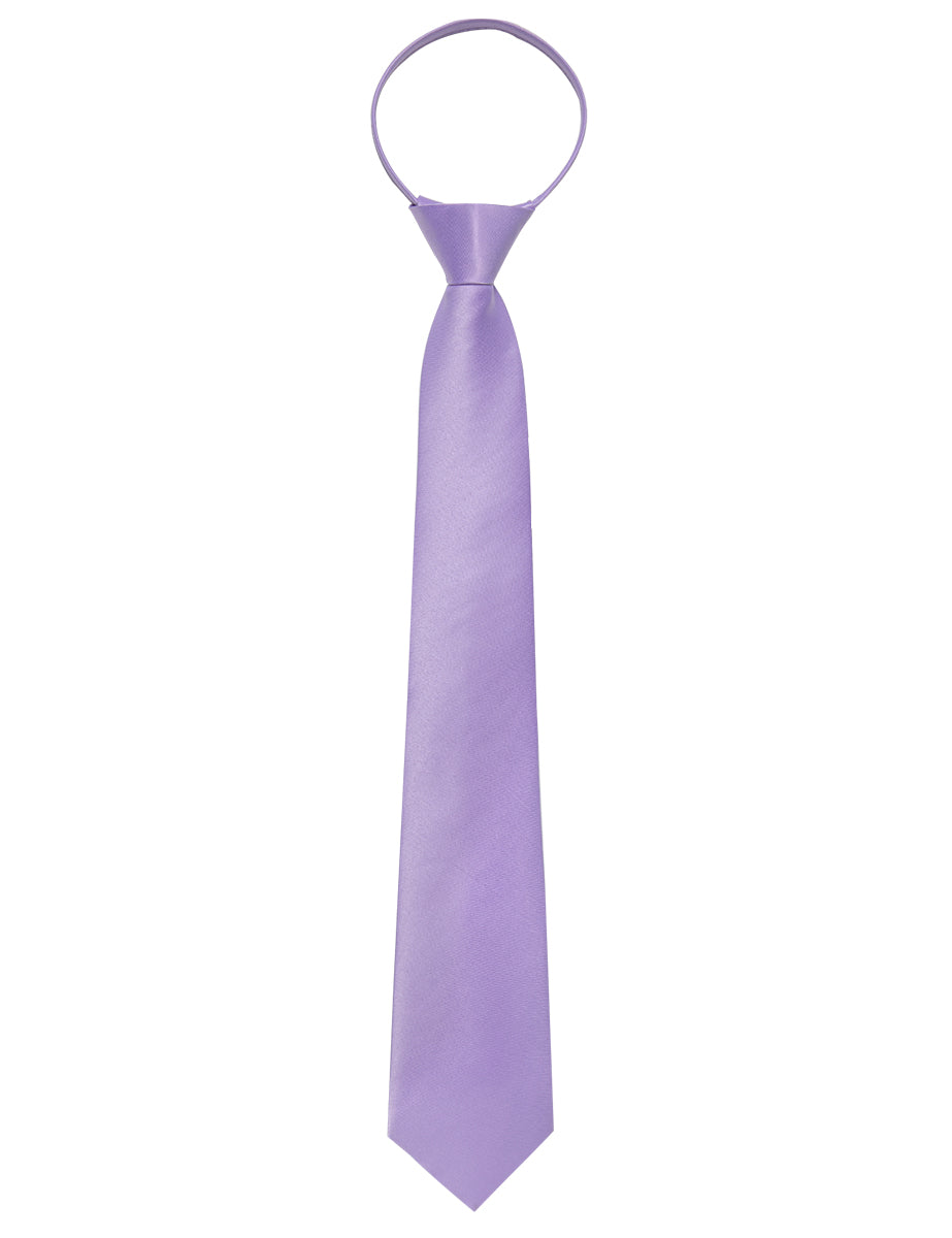 Lilac Purple Solid Silk Adjustable Zipper Pre-tied Necktie Pocket Square Set
