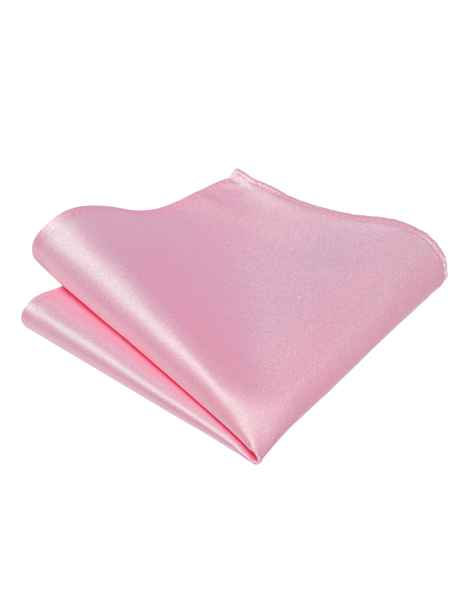 Baby Pink Solid Silk Adjustable Zipper Pre-tied Necktie Pocket Square Set