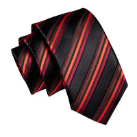 Black Red Striped Skinny Necktie with Silver Tie Clip