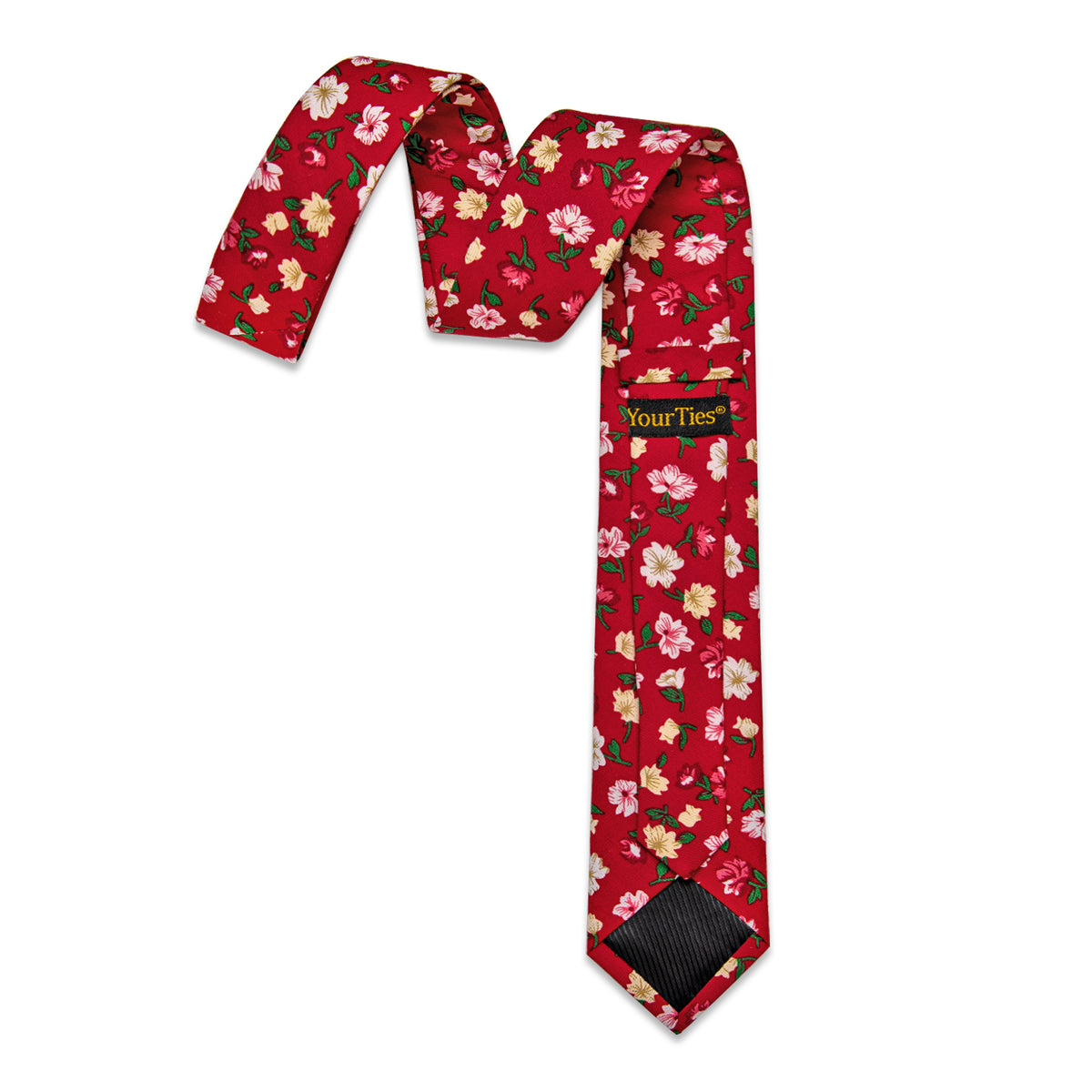 Red Floral Skinny Necktie with Tie Clip