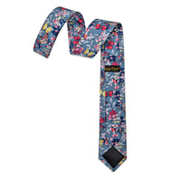 Blue Floral Printed Skinny Tie Set with Tie Clip