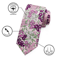 Fuchsia Pink Floral Printed Skinny Tie Set with Tie Clip