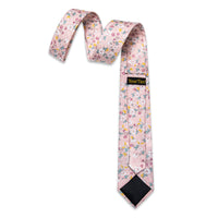 Baby Pink Floral Printed Skinny Tie Set with Tie Clip