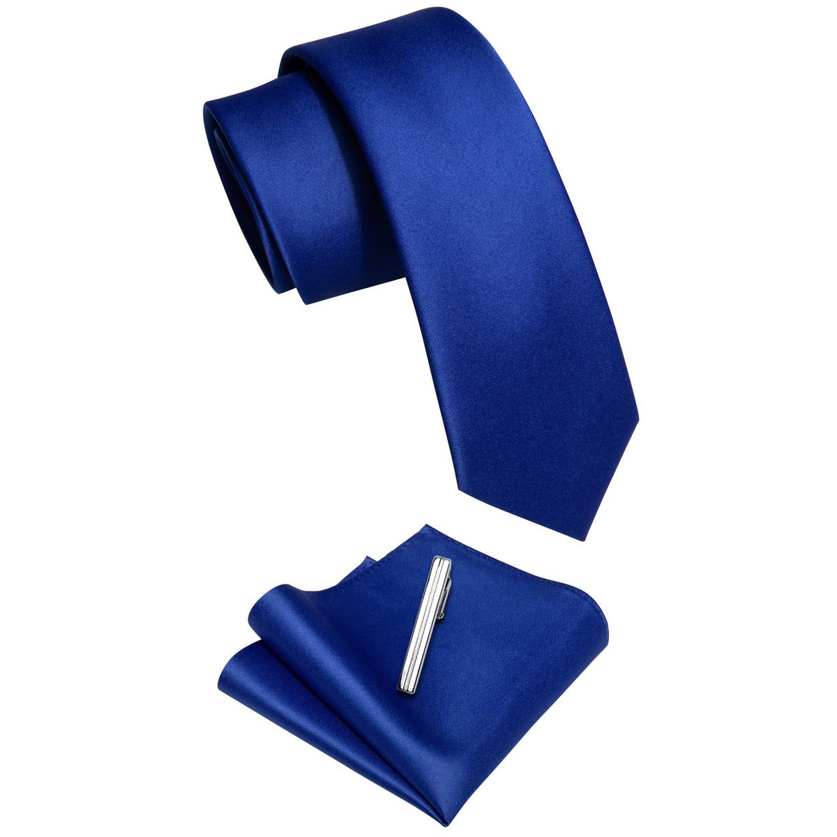 Navy Blue Solid Skinny Necktie Pocket Square Set