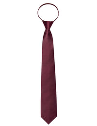 Burgundy Solid Silk Adjustable Zipper Pre-tied Necktie Pocket Square Set
