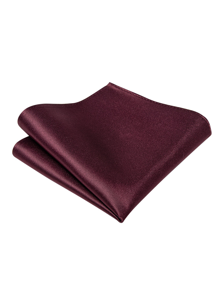 Burgundy Solid Silk Adjustable Zipper Pre-tied Necktie Pocket Square Set