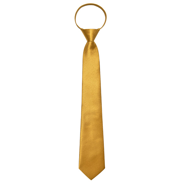 Golden Solid Silk Adjustable Zipper Pre-tied Necktie Pocket Square Set