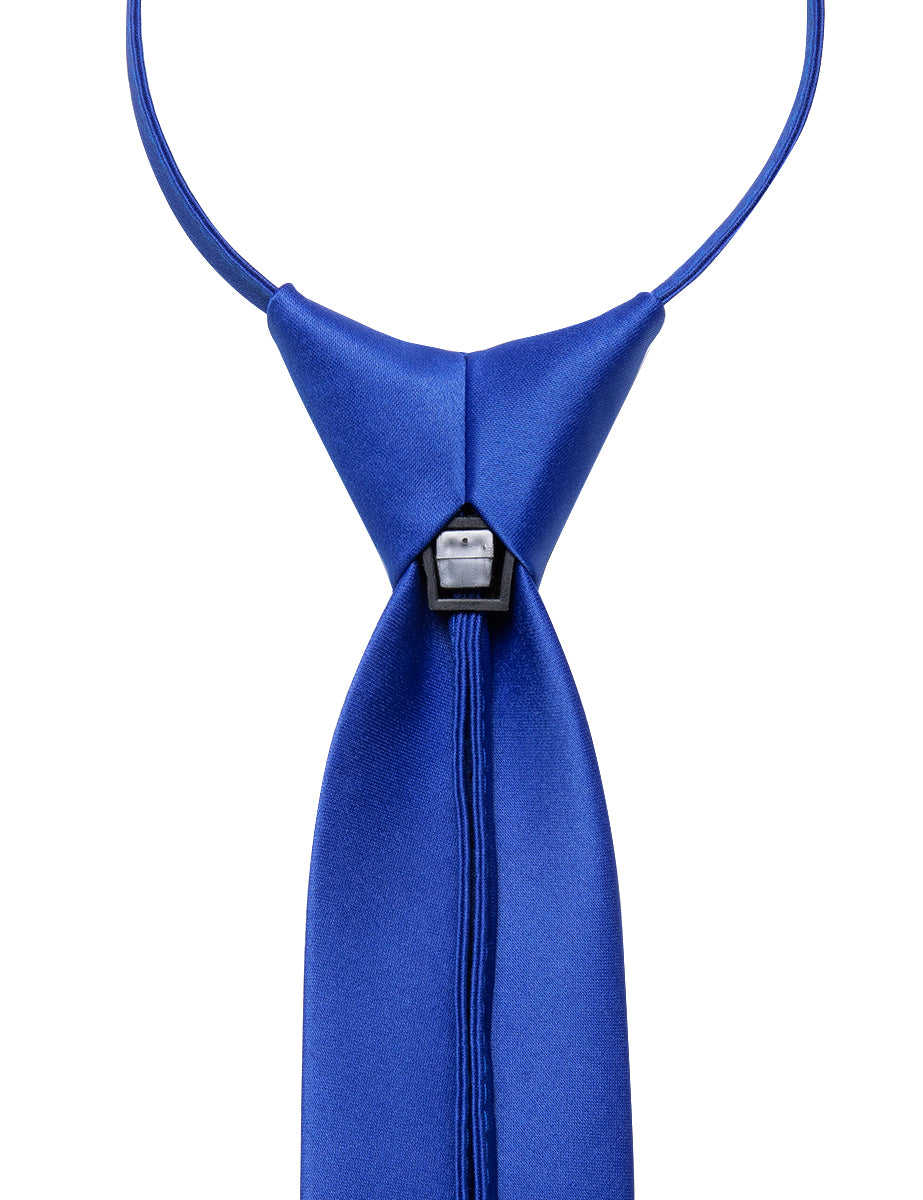 YourTies Blue Tie Solid Silk Adjustable Zipper Pre-tied Necktie Set