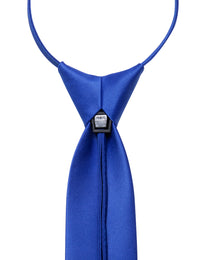 YourTies Blue Tie Solid Silk Adjustable Zipper Pre-tied Necktie Set