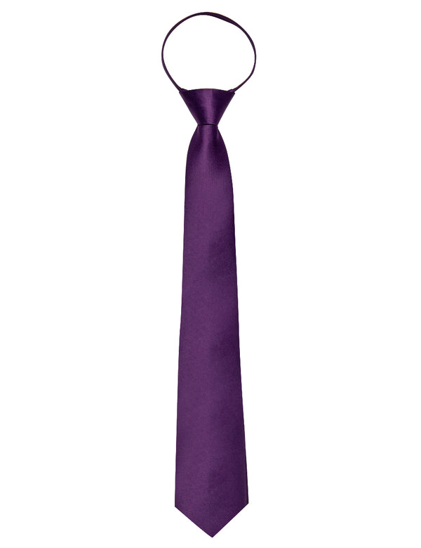Deep Purple Solid Silk Adjustable Zipper Pre-tied Necktie Pocket Square Set
