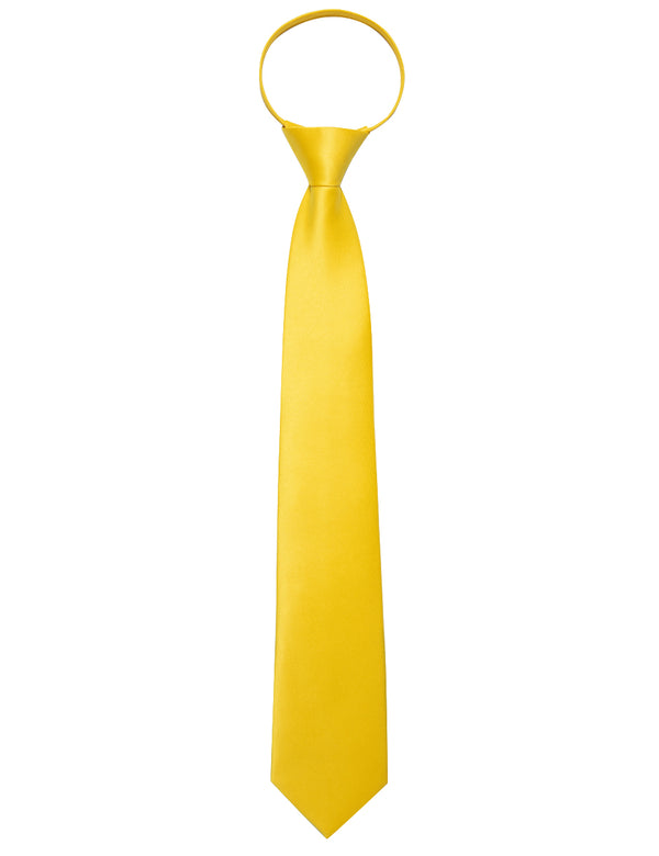 Yellow Solid Silk Adjustable Zipper Pre-tied Necktie Pocket Square Set