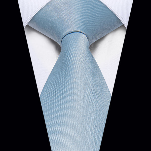 YourTies Baby Blue Tie Solid Silk Pre-tied Necktie Pocket Square Set