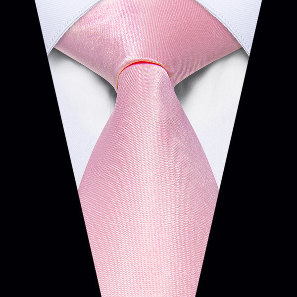 Baby Pink Solid Silk Adjustable Zipper Pre-tied Necktie Pocket Square Set