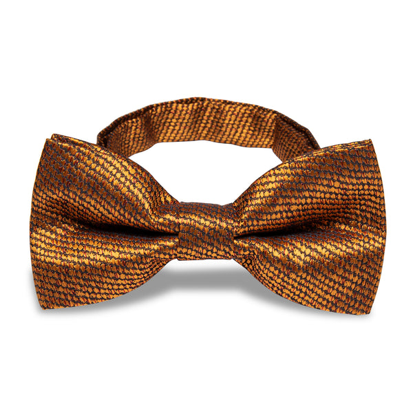Golden Solid Pre-tied Bowtie and Necktie with Golden Tie Clip Set